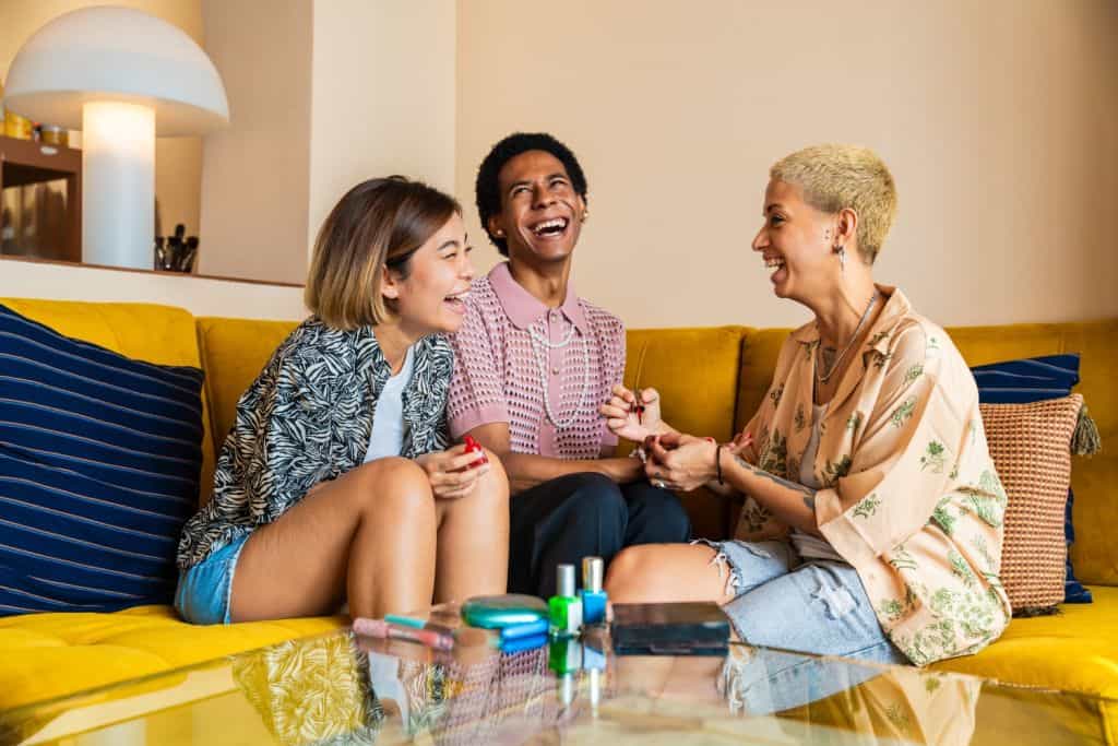 Group of friends bonding at home, Mental health, LGBTQ and diversity concepts